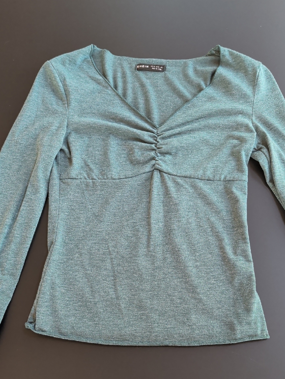 3 SHEIN Teal, Burgundy And Grey Ruched V-Neck Long Sleeve Top